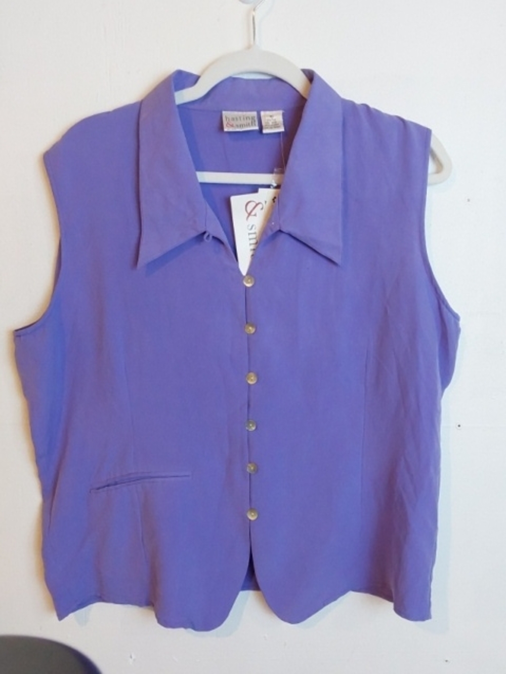 Hasting & Smith|Purple Silk Sleeveless Button Front Vest Top Career XL